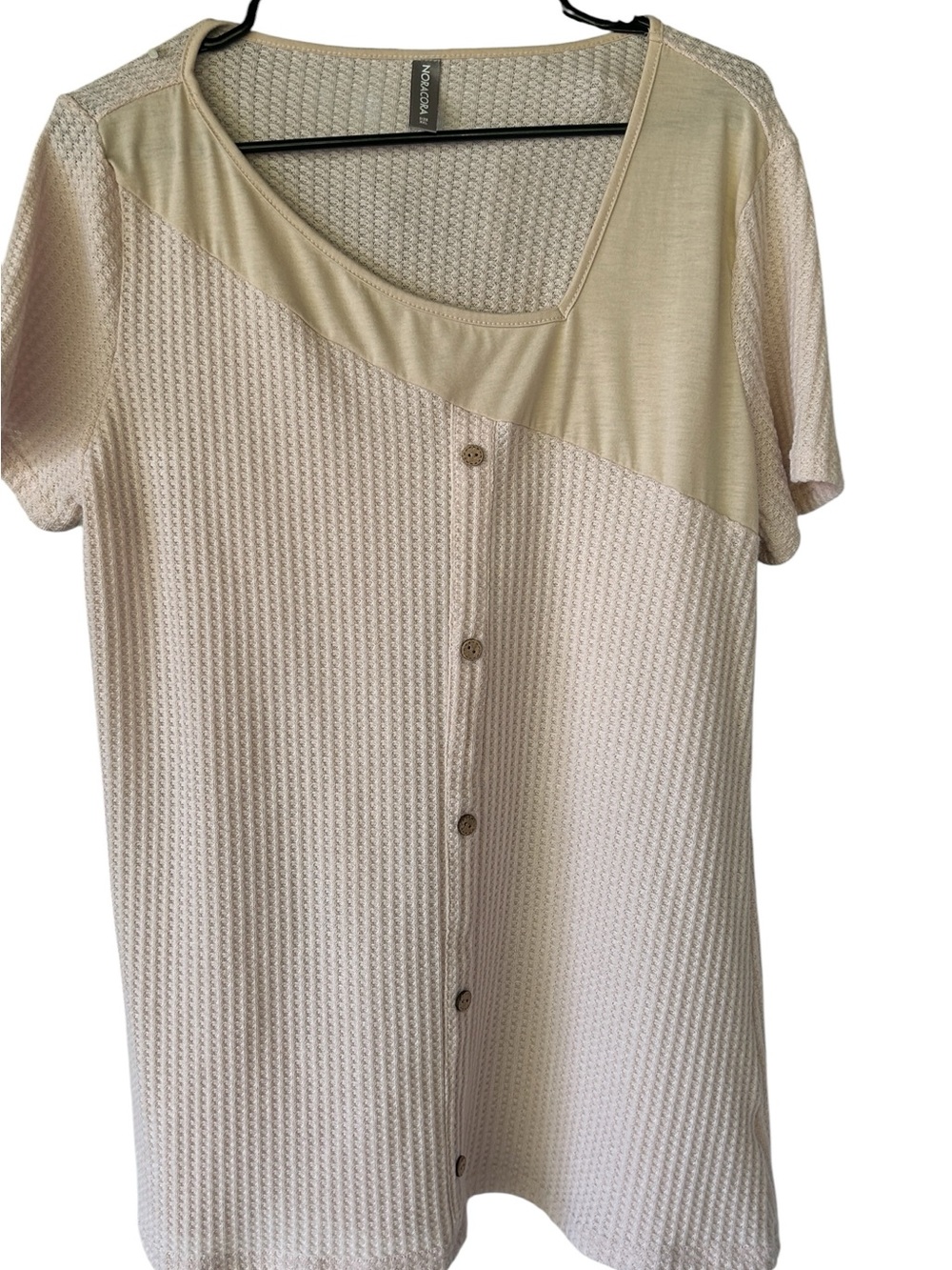 Cream Short-Sleeve Textured Button-Front Blouse xxl
